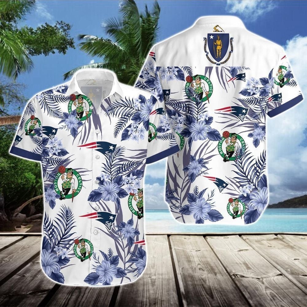 Boston Celtics Blue Tropical Patriots Hawaiian Shirt