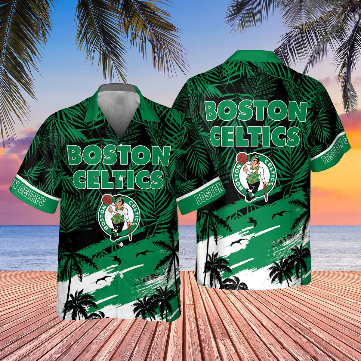 Boston Celtics Coastal Palms Hawaiian Shirt