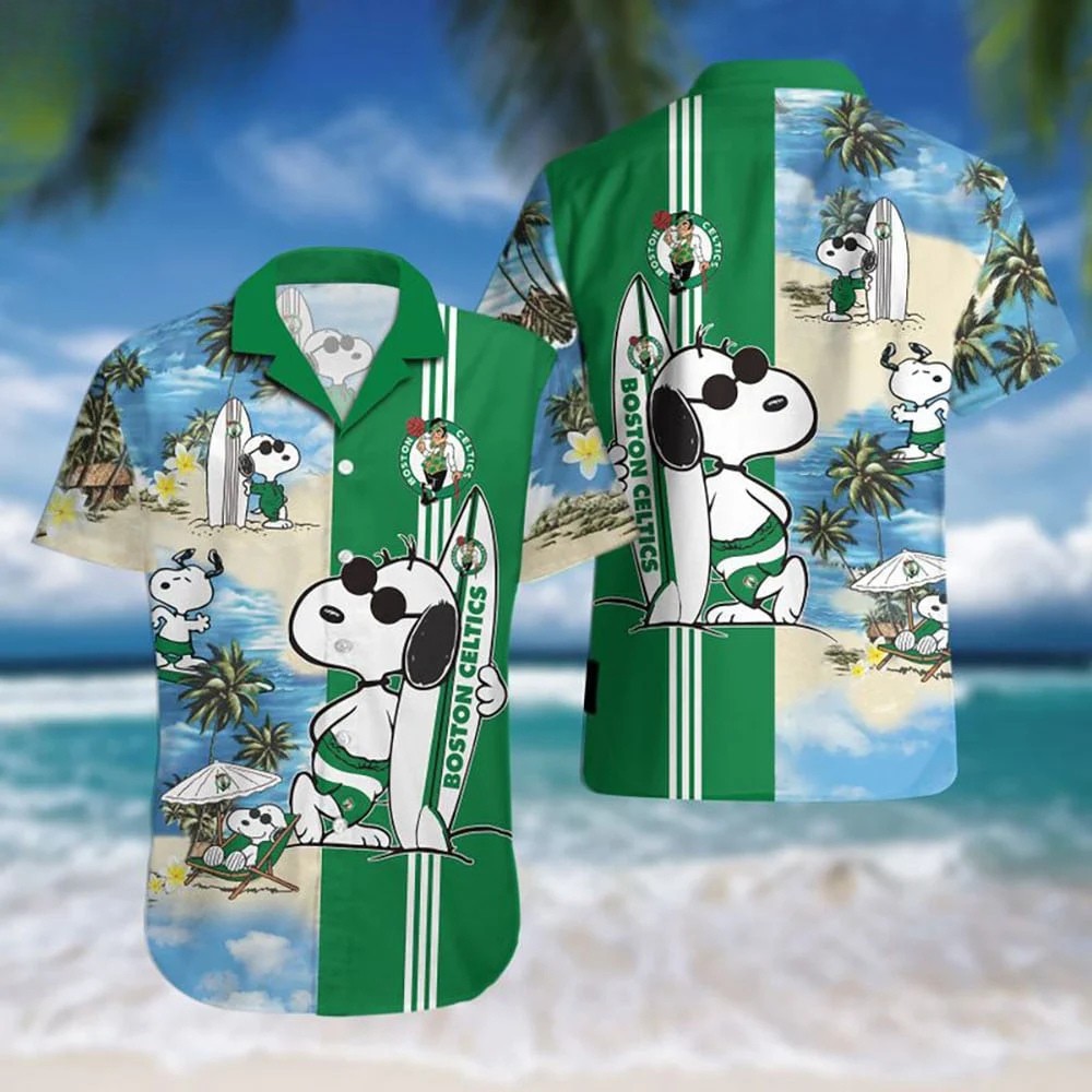 Boston Celtics Snoopy Beach Hawaiian Shirt