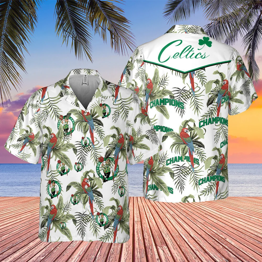 Boston Celtics Tropical And Basketball Champions Pattern Hawaiian Shirt