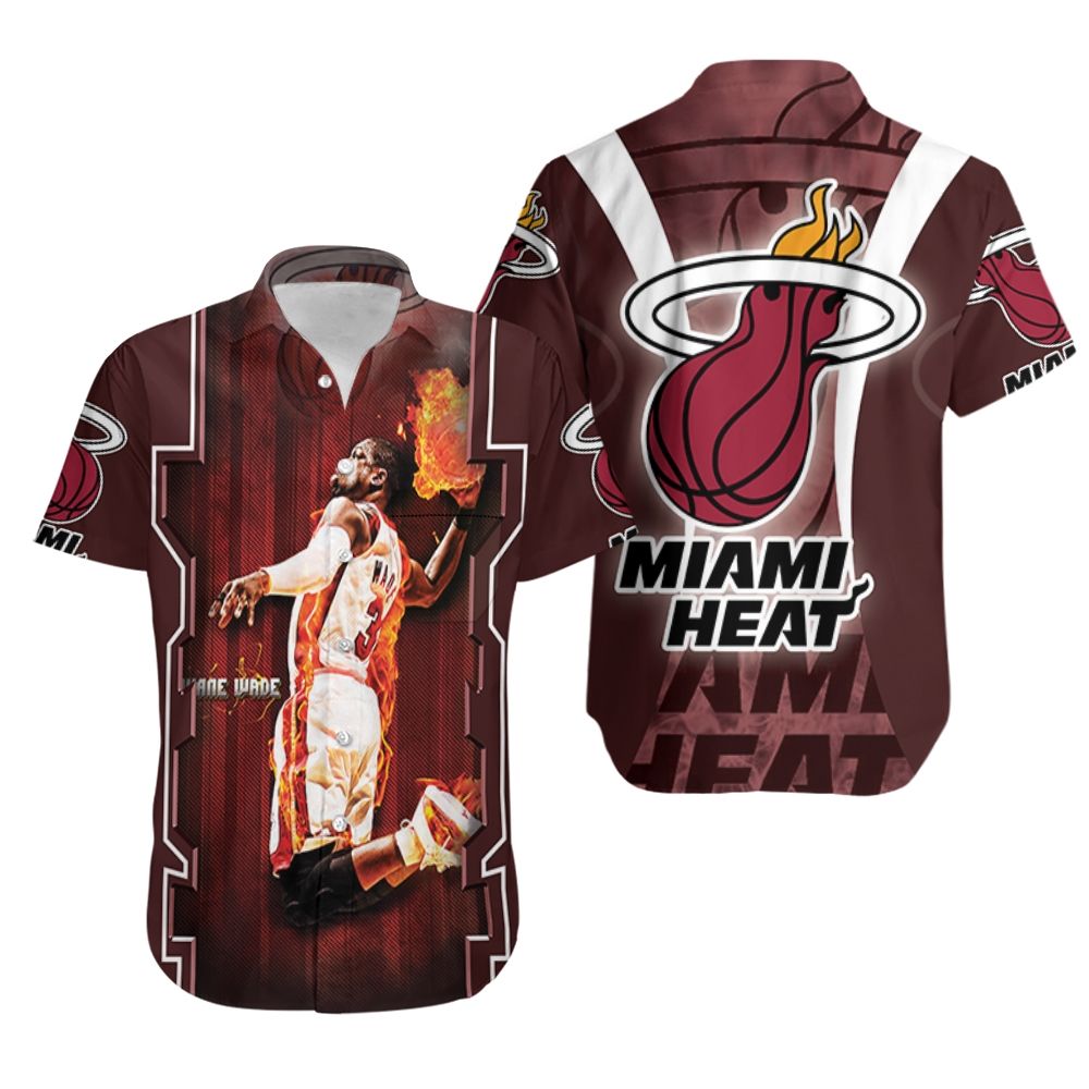 Dwyane Wade 3 Miami Heat Fire Slam Dunk Art Hawaiian Shirt