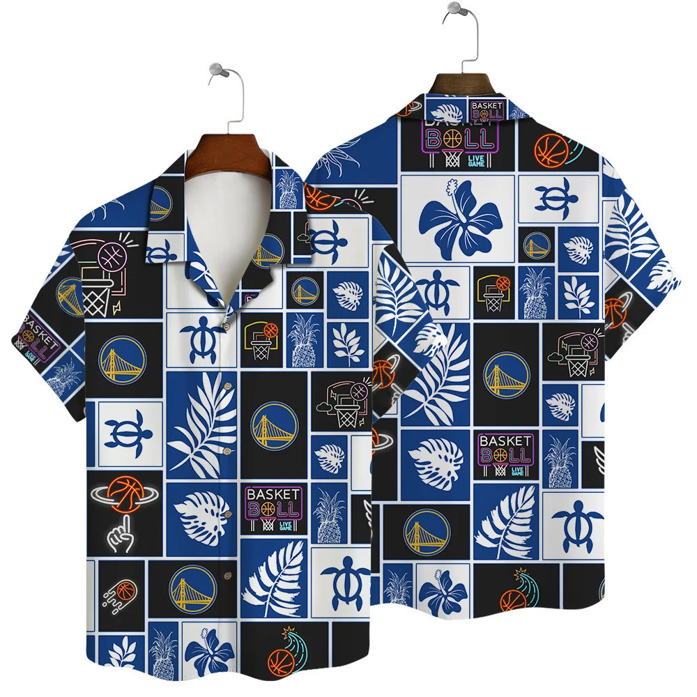 Golden State Warriors Court Mosaic Hawaiian Shirt