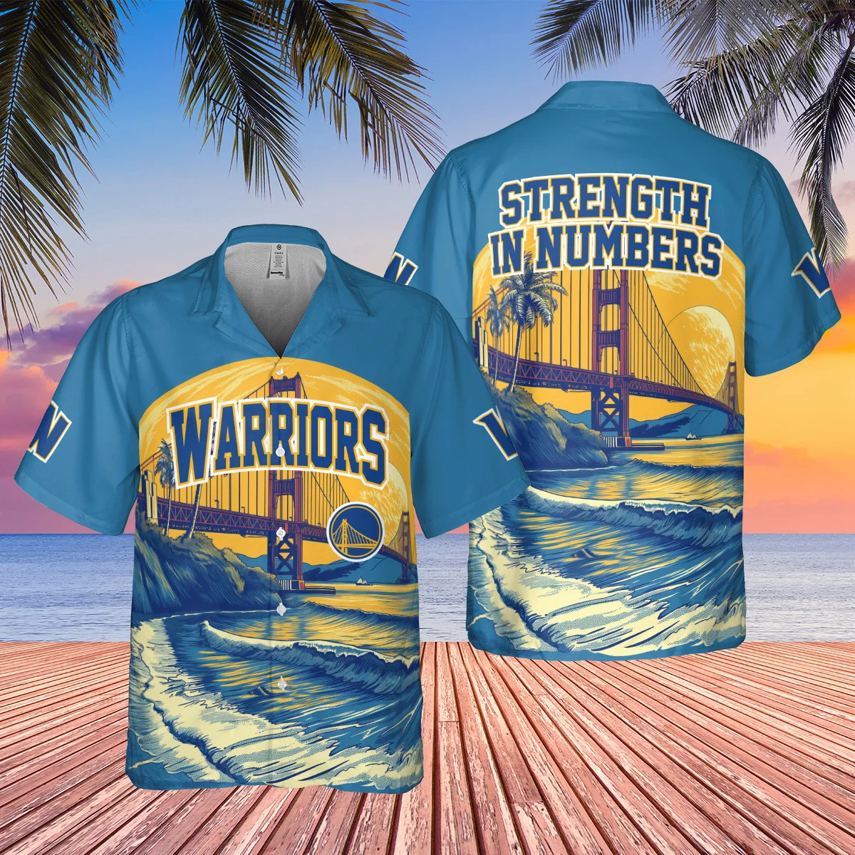 Golden State Warriors NBA Golden Gate Bridge Strength In Numbers Tropical Pattern Hawaiian Shirt