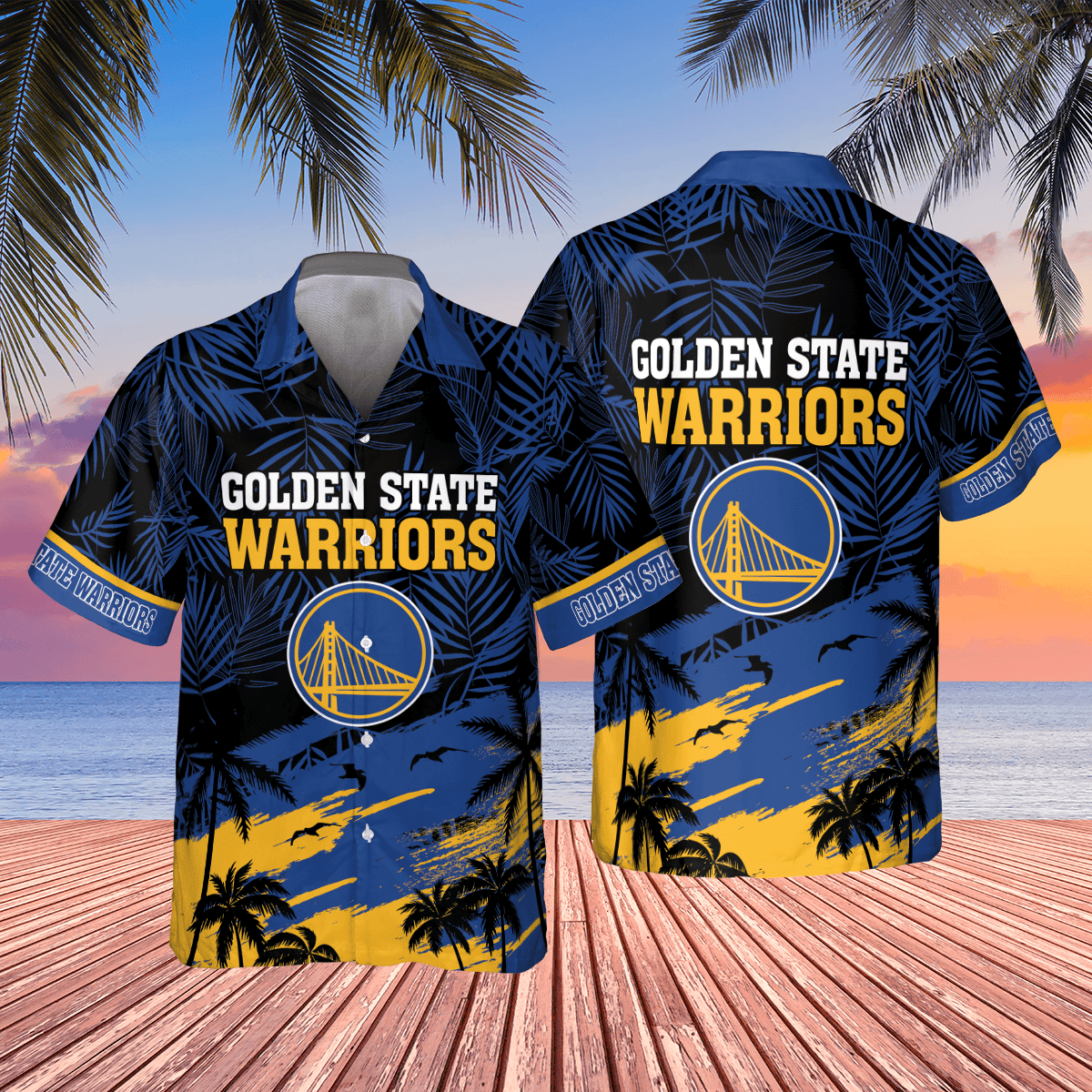 Golden State Warriors Sunset Flight Hawaiian Shirt