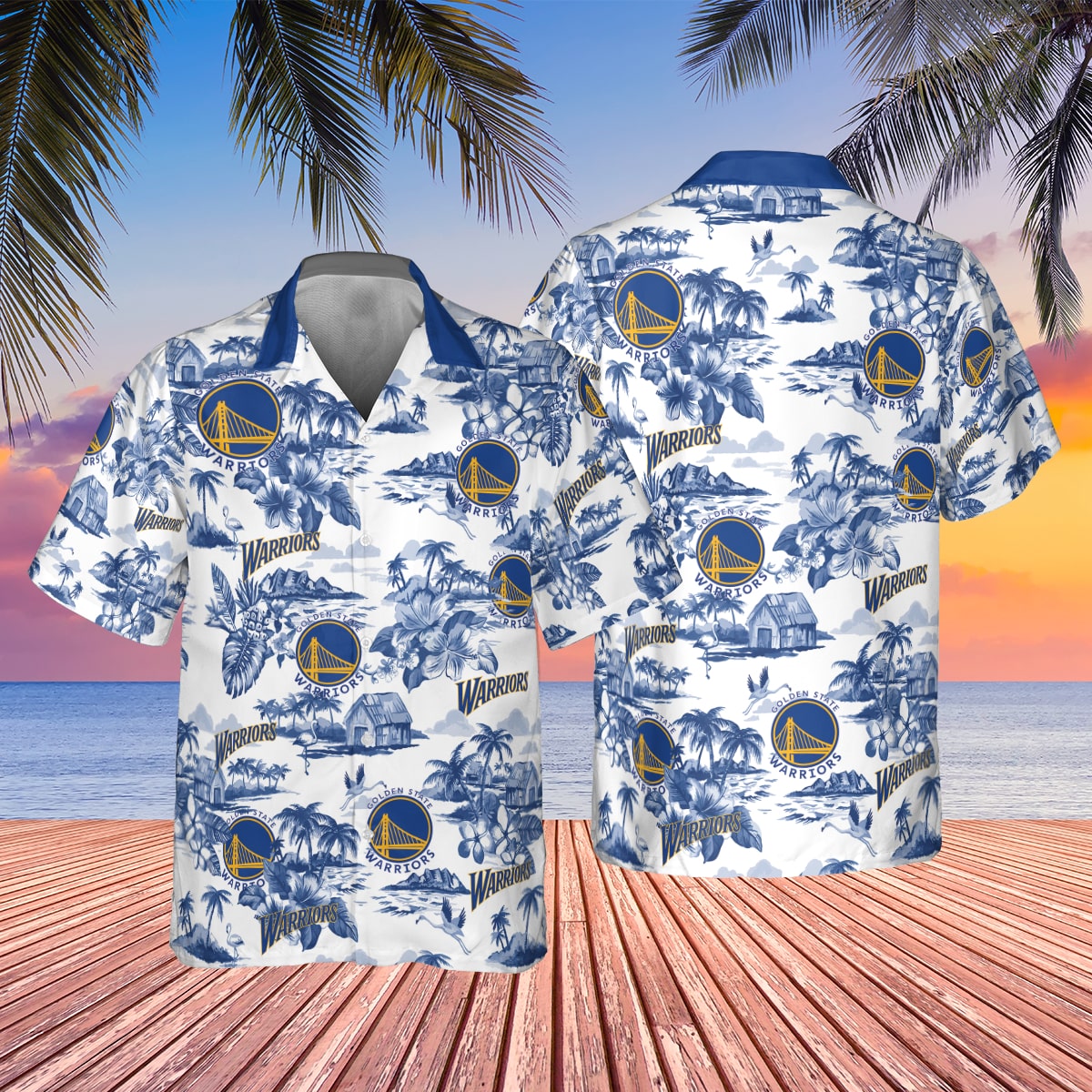 Golden State Warriors Sunset Paradise Hawaiian Shirt