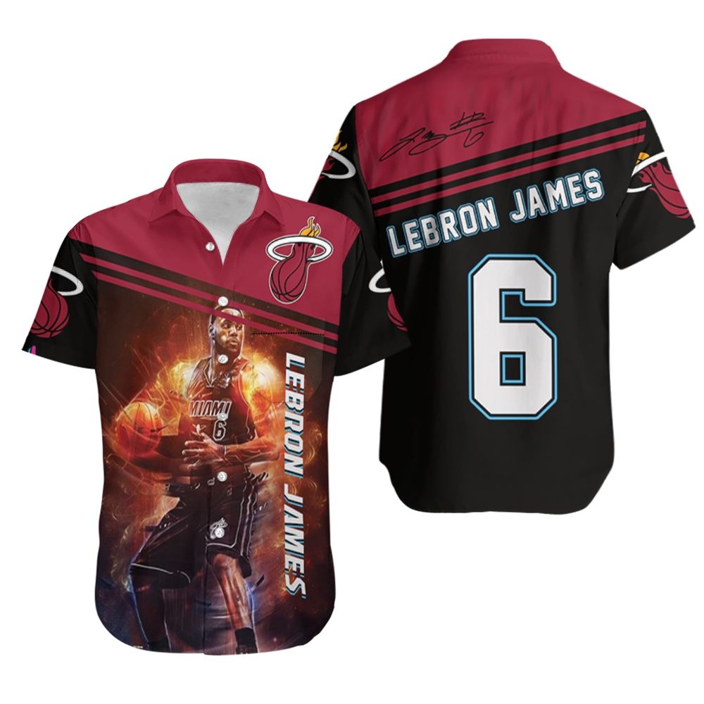 Lebron James 6 Miami Heat Legend Dribbling Fire Hawaiian Shirt