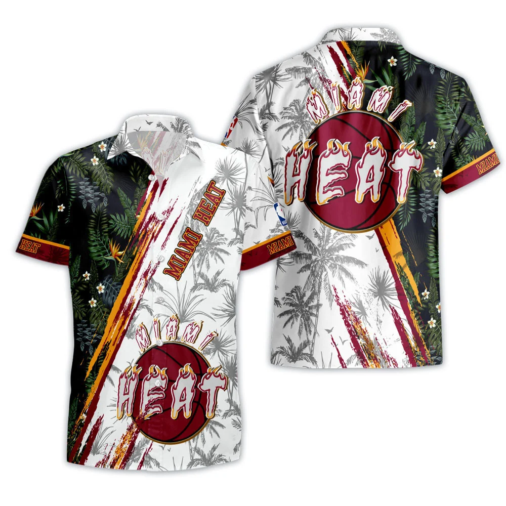 Miami Heat Dynamic Palms Hawaiian Shirt