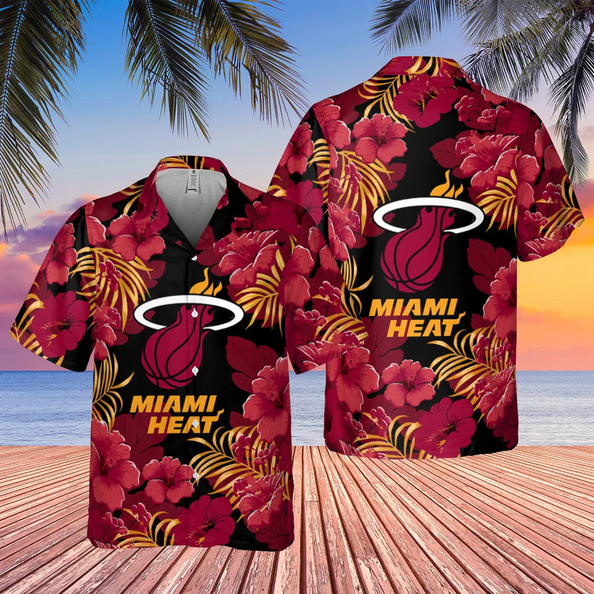 Miami Heat Hibiscus Night Hawaiian Shirt