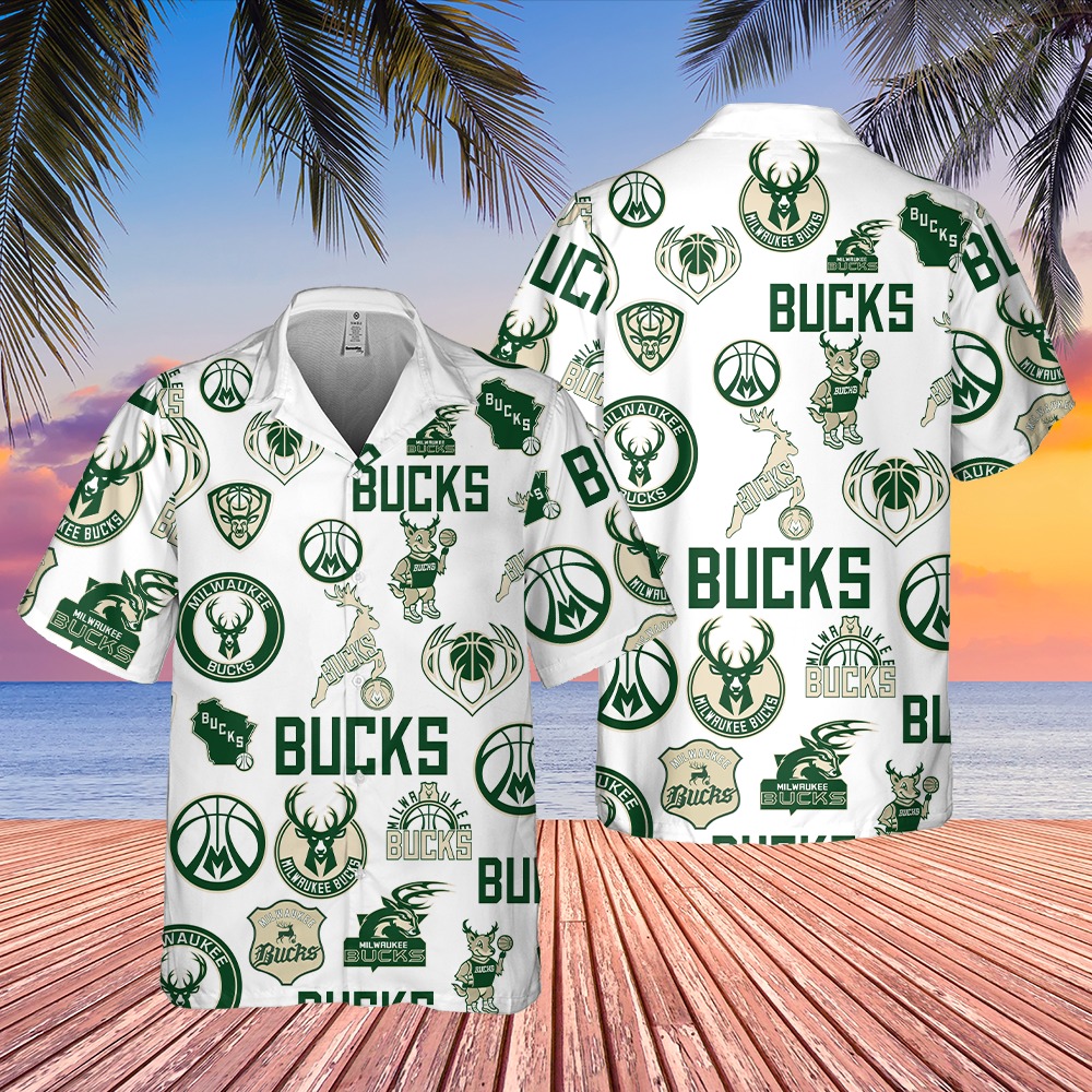 Milwaukee Bucks AllOver Logo Hawaiian Shirt