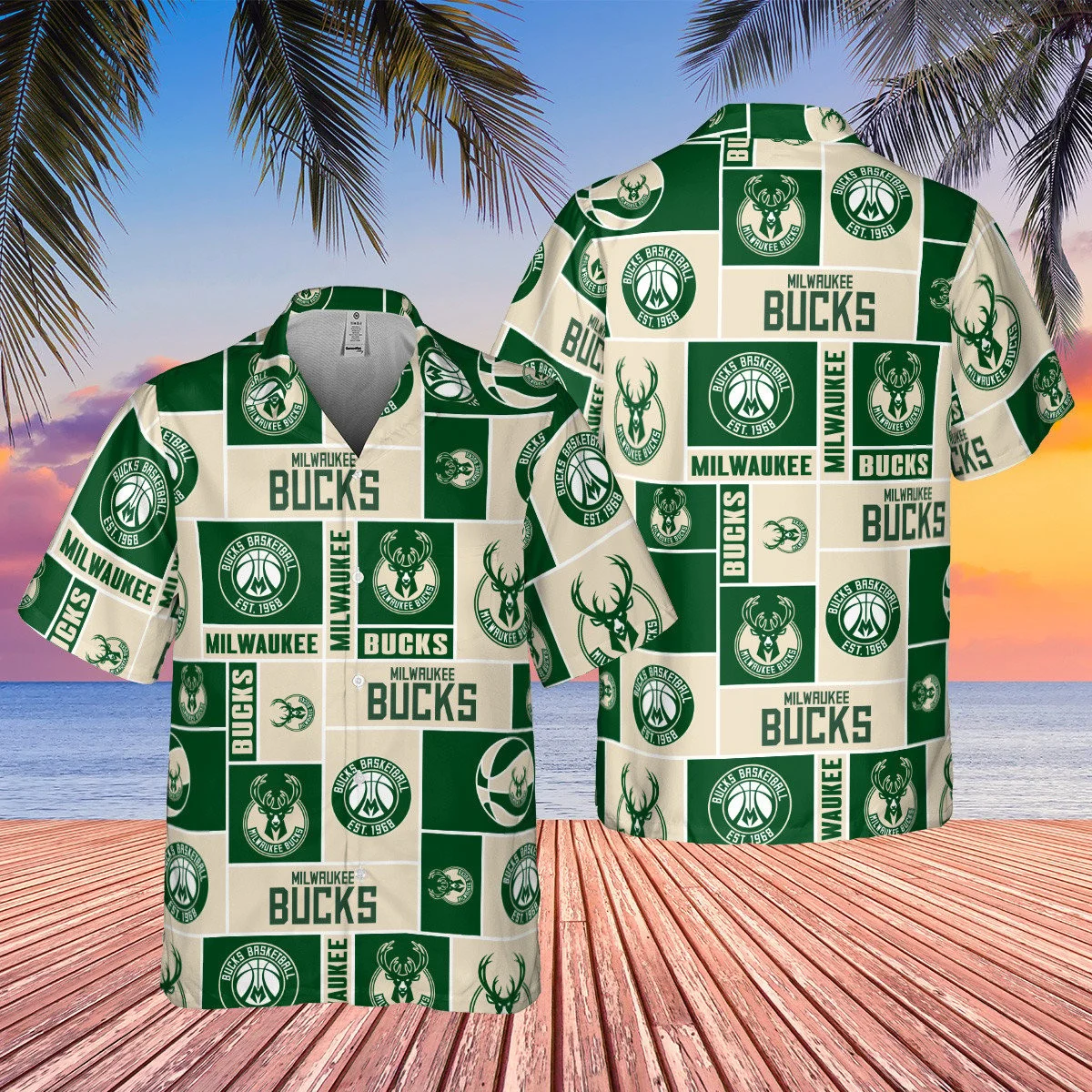 Milwaukee Bucks Logo Block Hawaiian Shirt