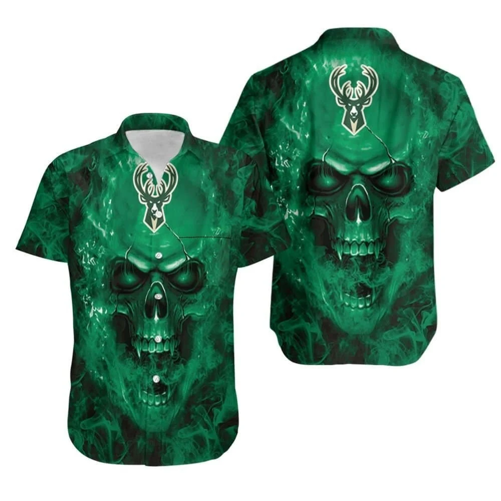 Milwaukee Bucks Skull Smoke Hawaiian Shirt