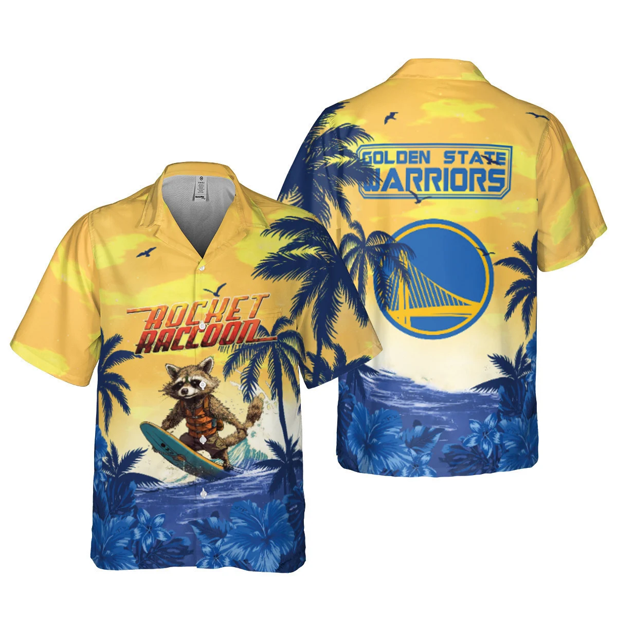 Rocket Raccoon And Golden State Warriors Summer Pattern Hawaiian Shirt